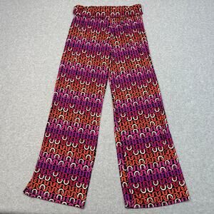 Trina Turk Beach Pants WMNS M Red Purple Chain Print Wide Leg High Rise Stretchy